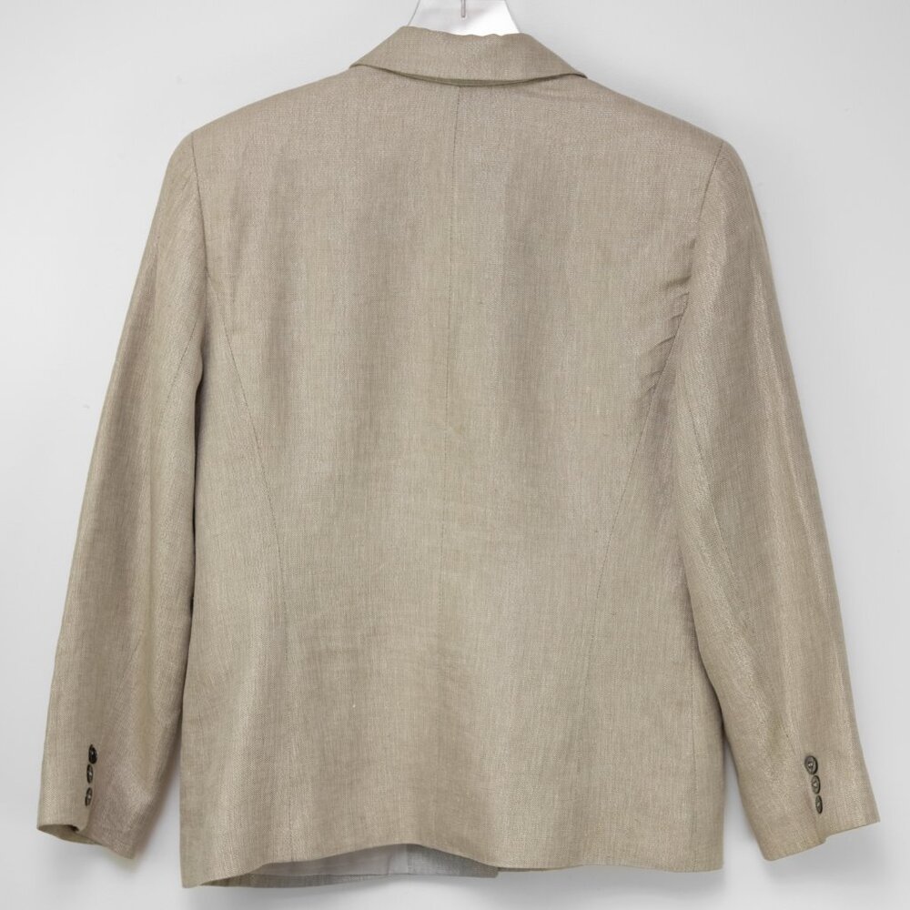 Burberry London Vintage 80s Blazer Linen Blend Gold Metallic Size 12 - Picture 2 of 8
